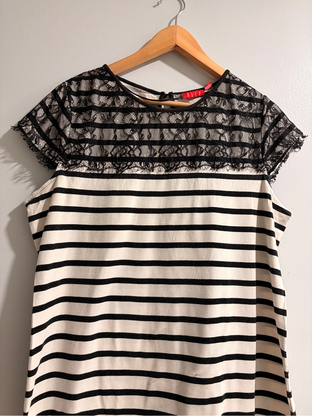 Elle Striped Lace Yoke Top - Black & Cream